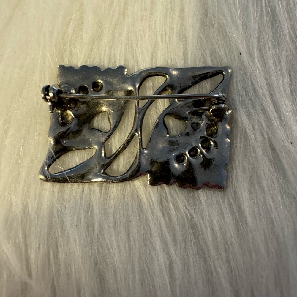 Sterling Silver Rectangular Floral Brooch/Pin - Picture 3 of 3